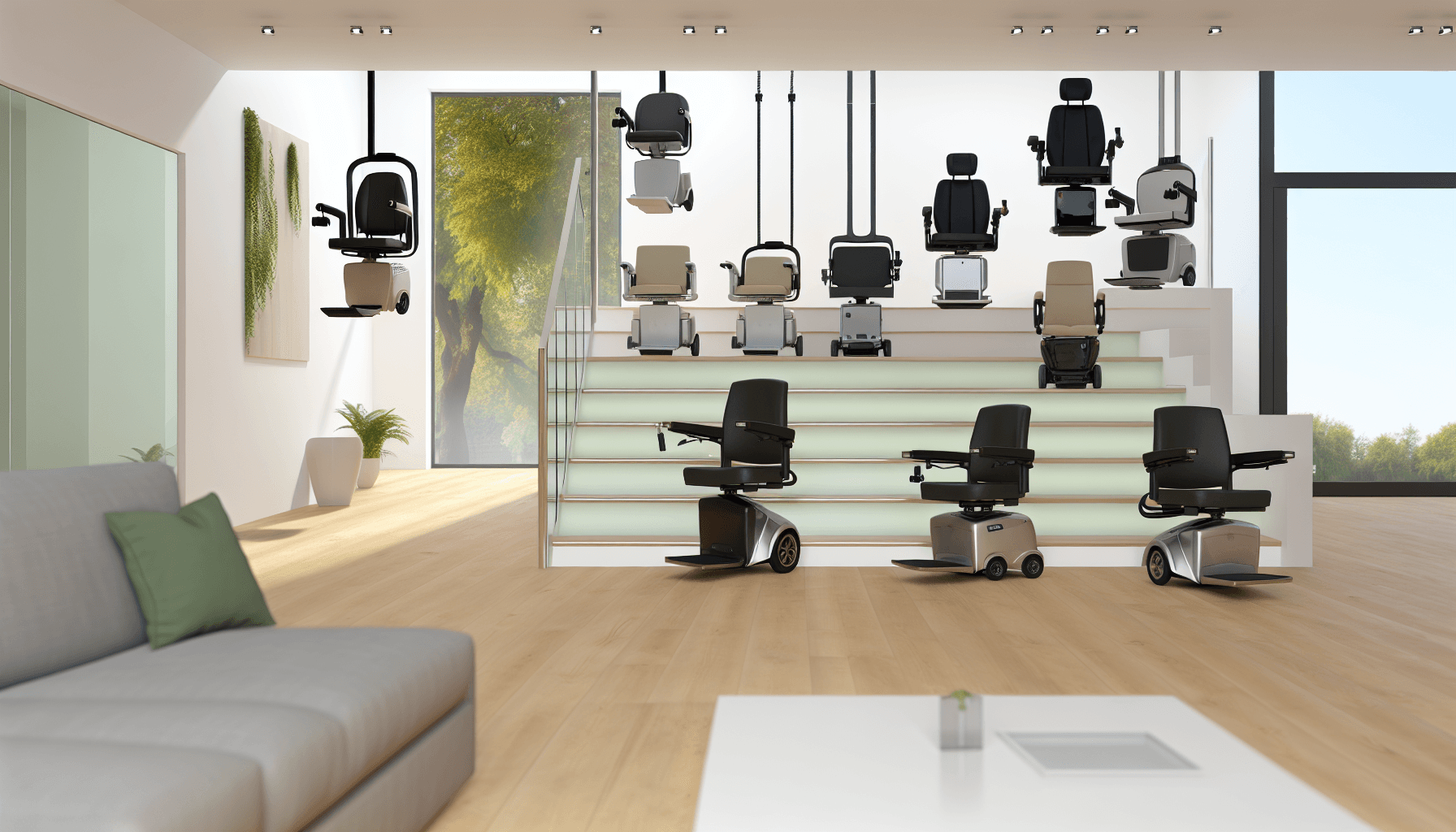 Sammenligning af forskellige trappeelevator modeller i showroom