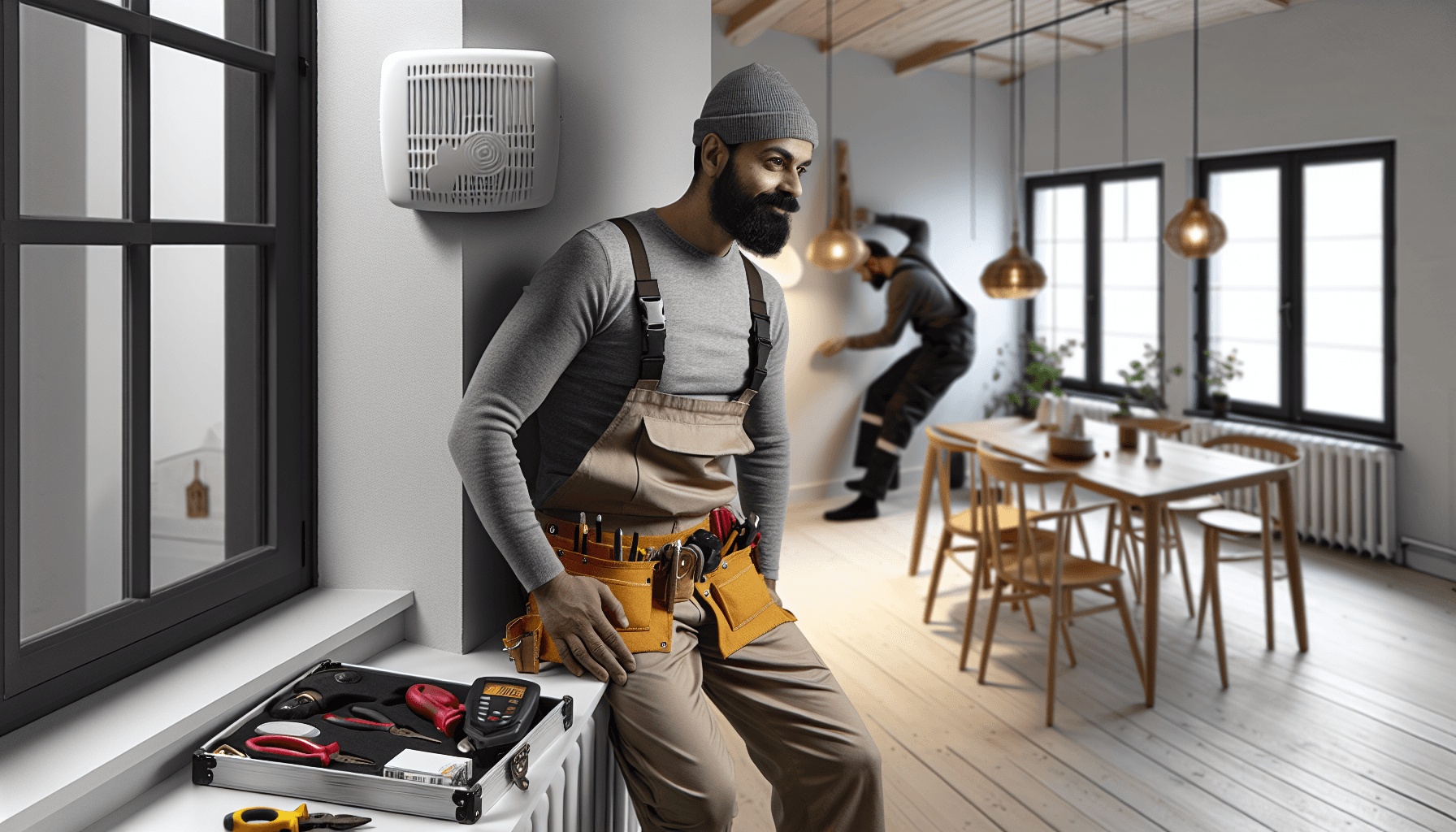 Professionel håndværker installerer tyverialarm i dansk hjem