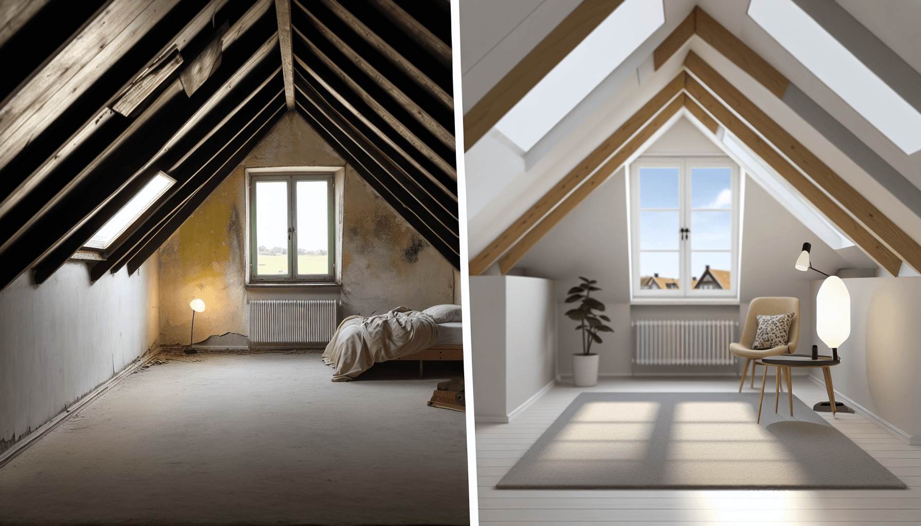 Før og efter billeder af dansk tagetage transformation