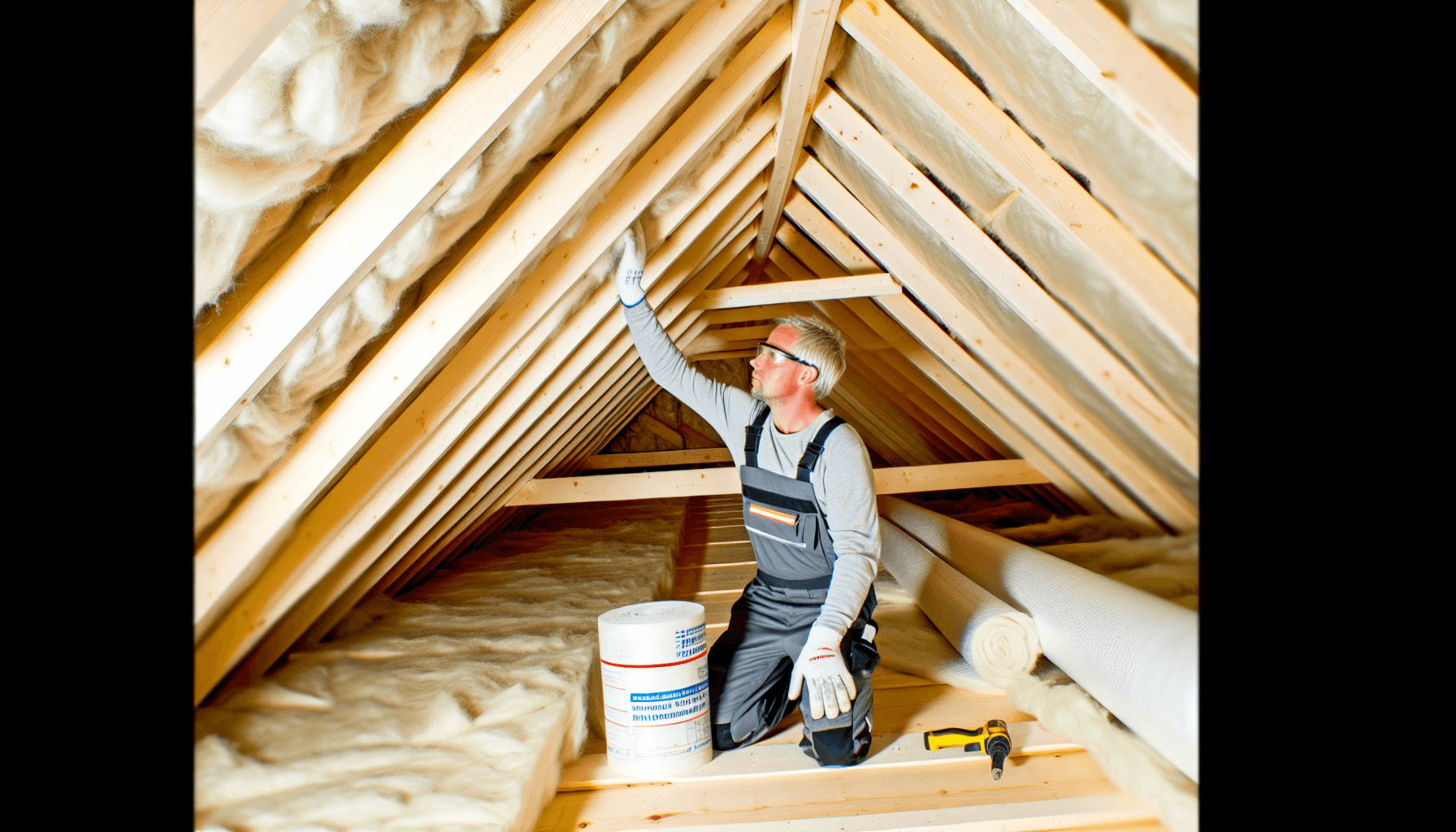 Håndværker der installerer isolering mellem spær i dansk tagetage