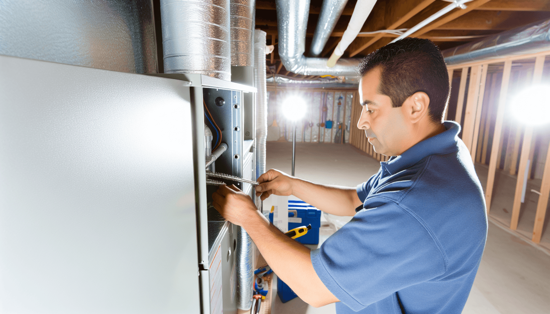 Moderne oliefyr bliver installeret i kælder af håndværker