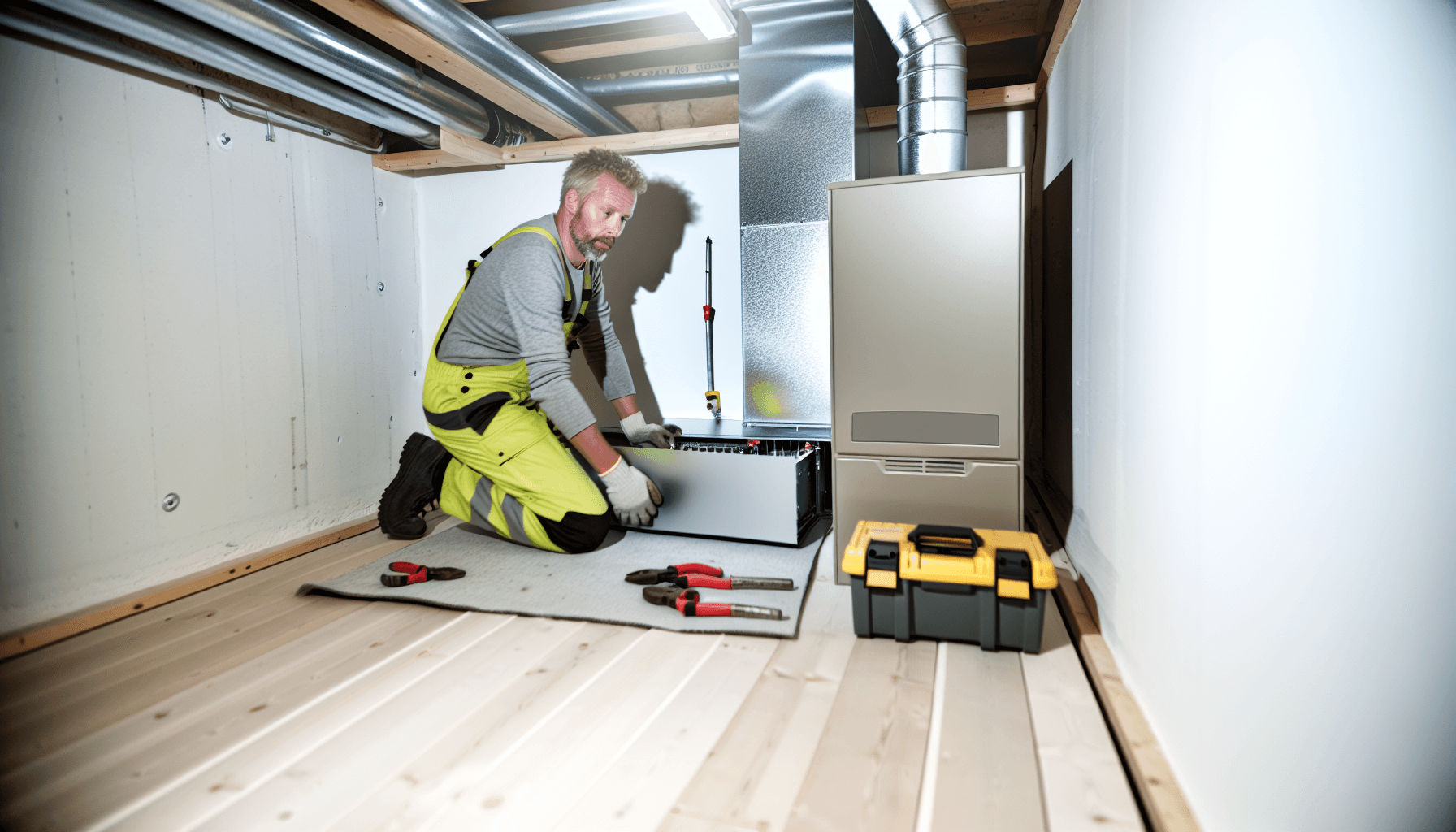 VVS håndværker installerer oliefyr med værktøj
