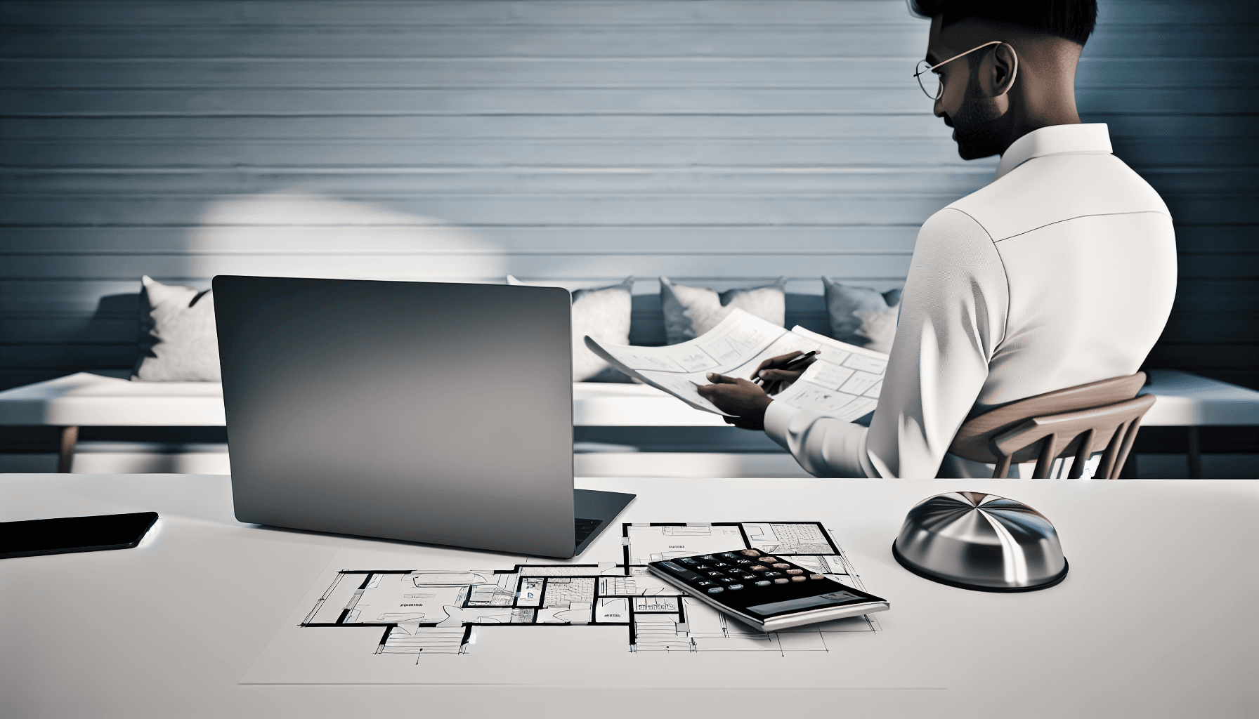 Person beregner renoveringsomkostninger på computer