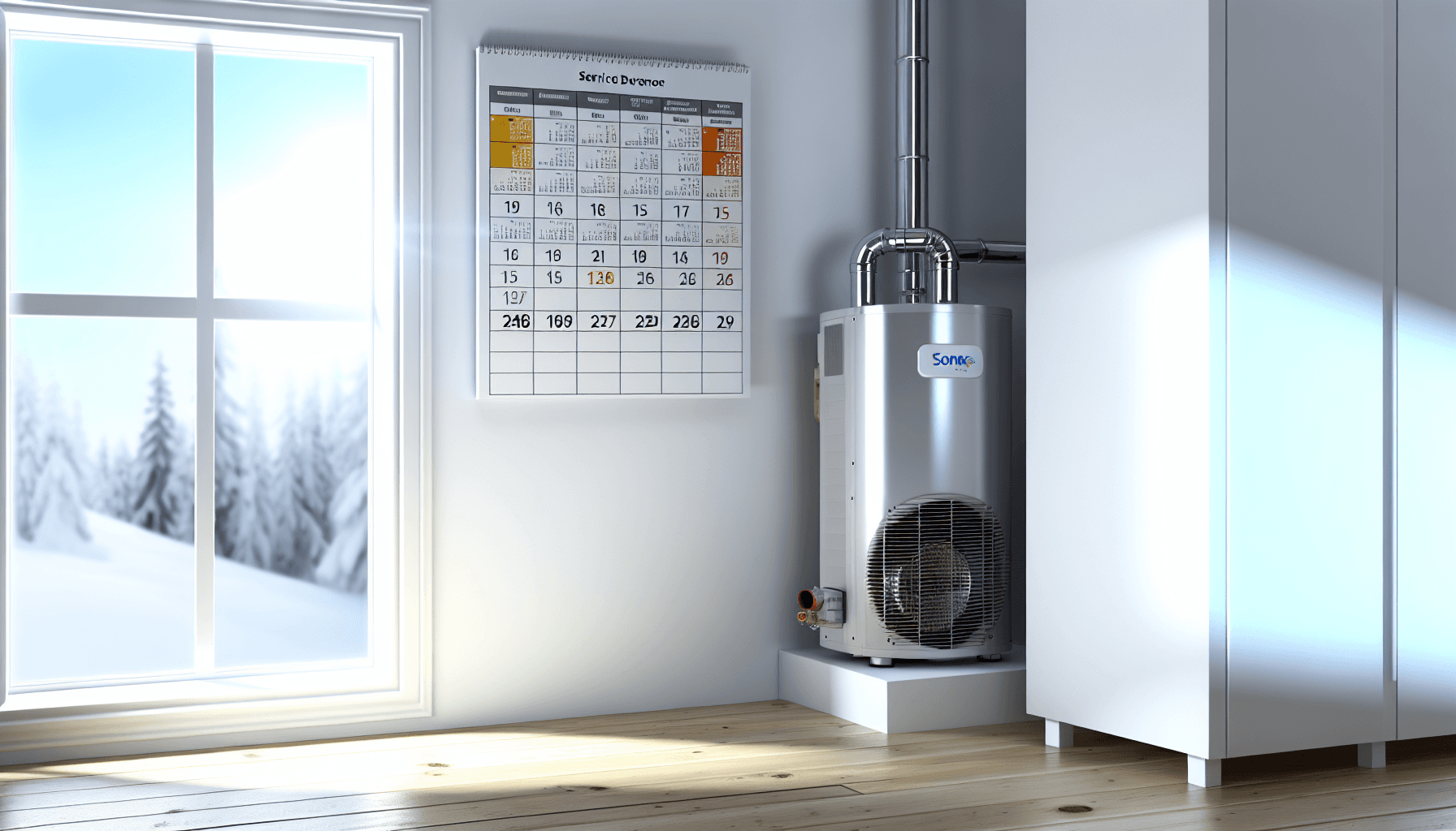 Kalenderoversigt der viser optimal servicetiming for varmepumper