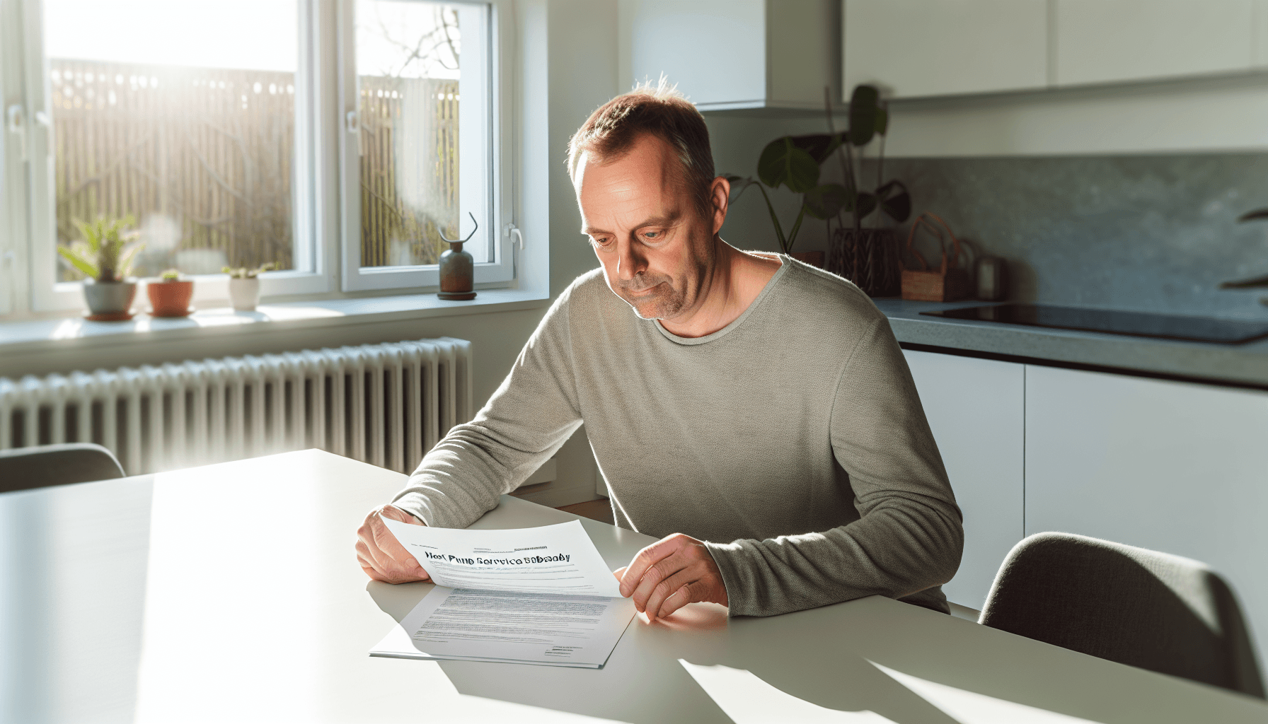 Dansk boligejer modtager tilskudspapirer for varmepumpe service