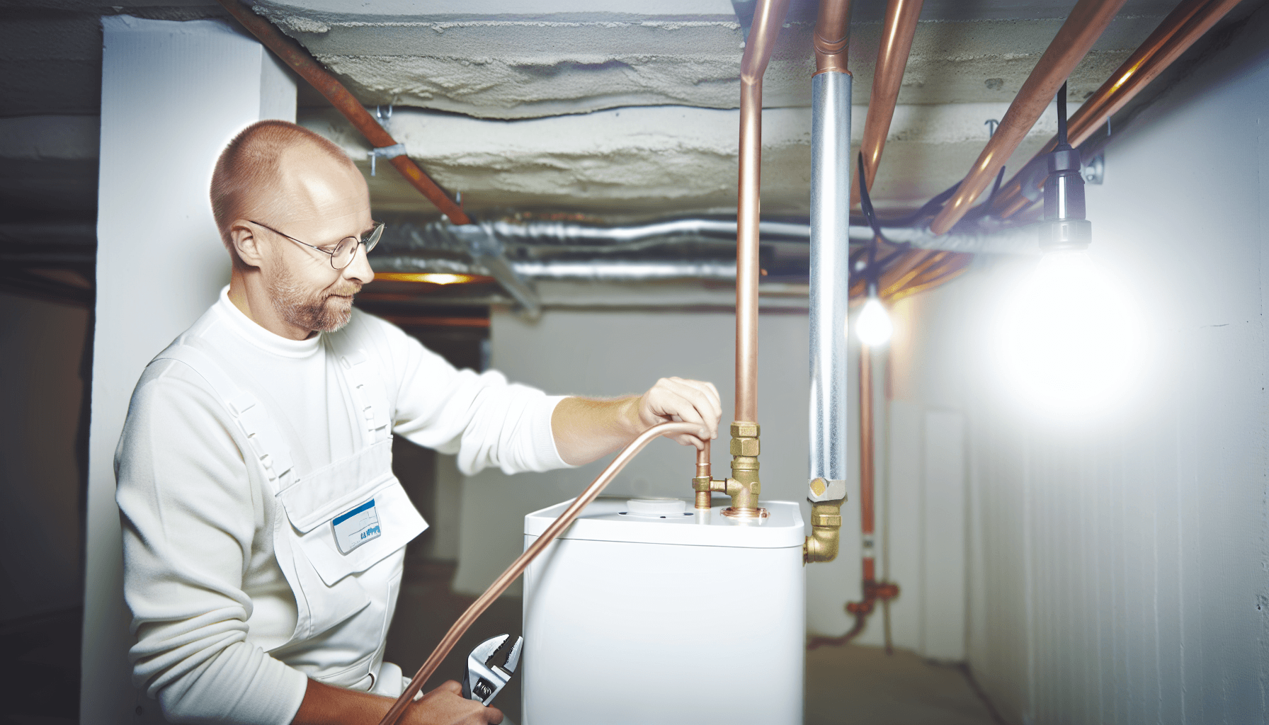 VVS-håndværker installerer varmtvandsbeholder