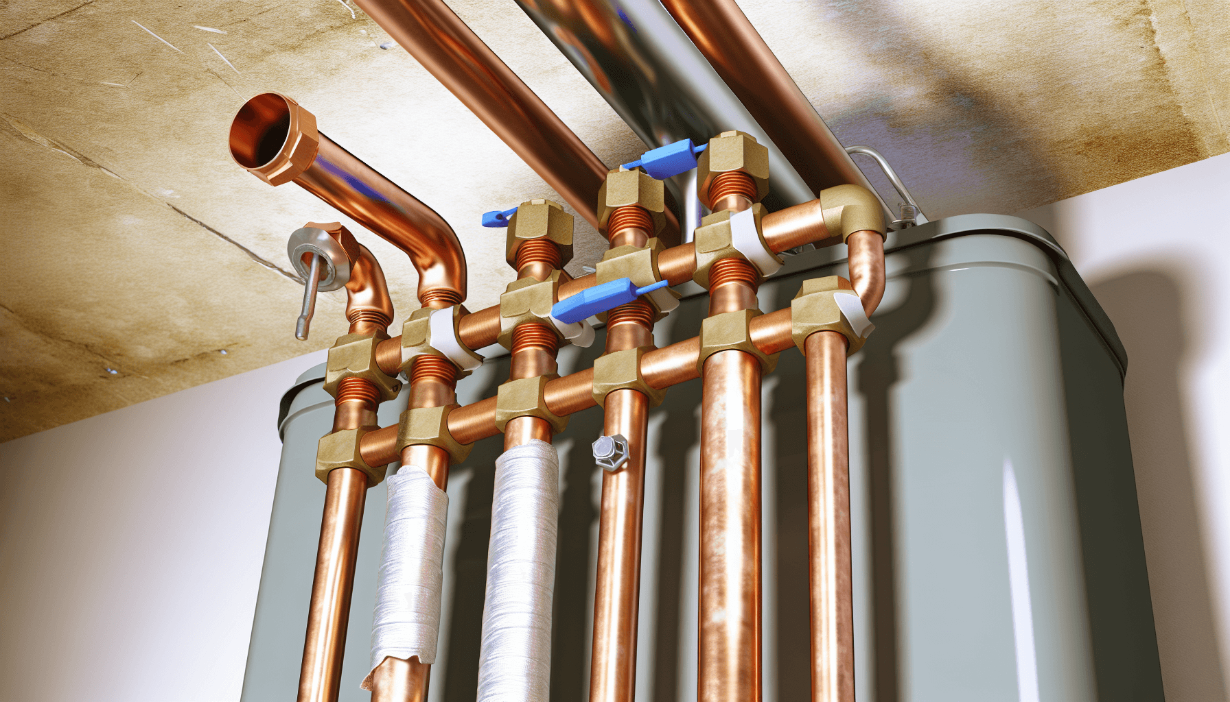 Detaljeret installation af varmtvandsbeholder rør