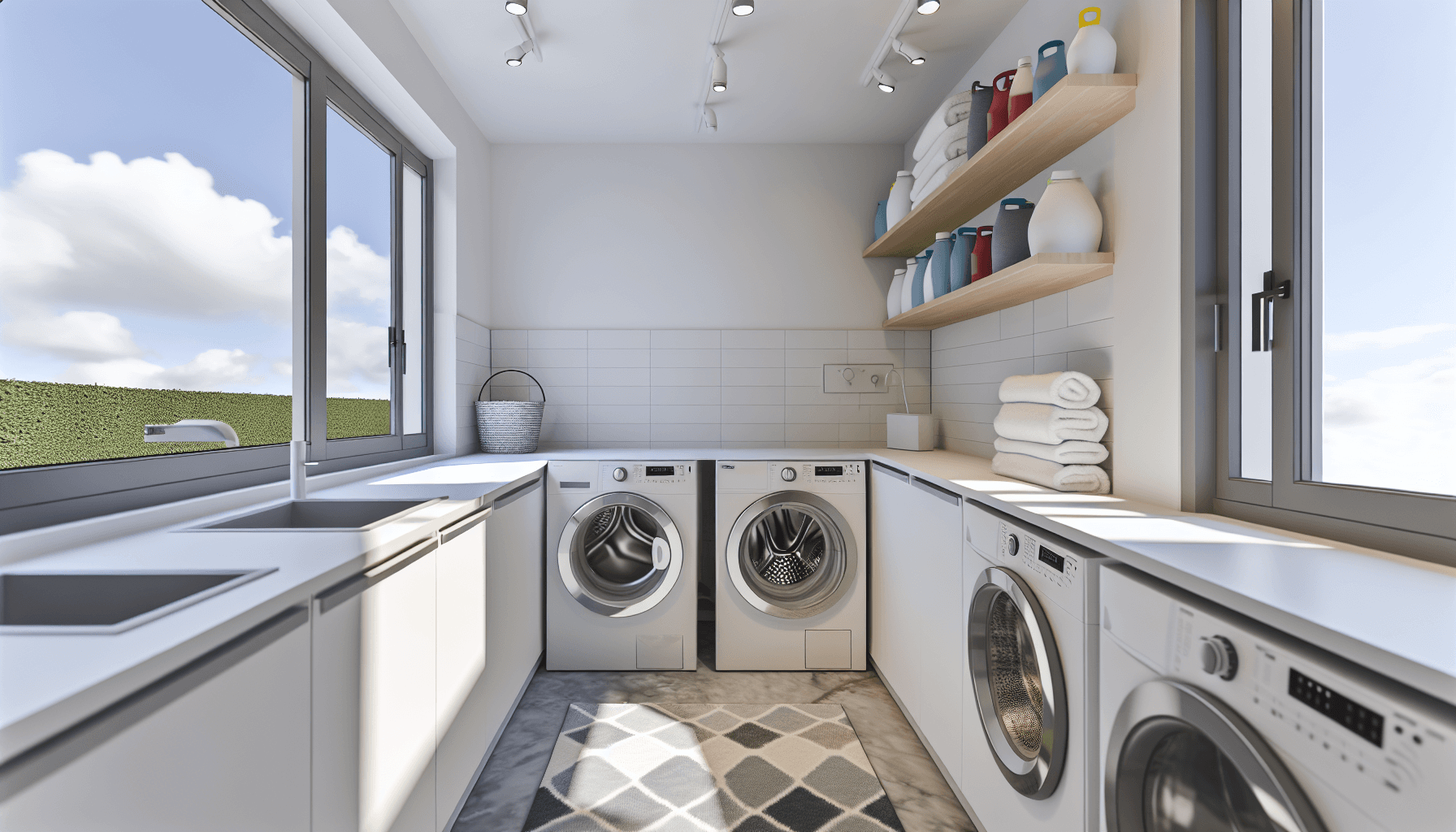 Vaskerum grundplan med måleangivelser og placering af maskiner