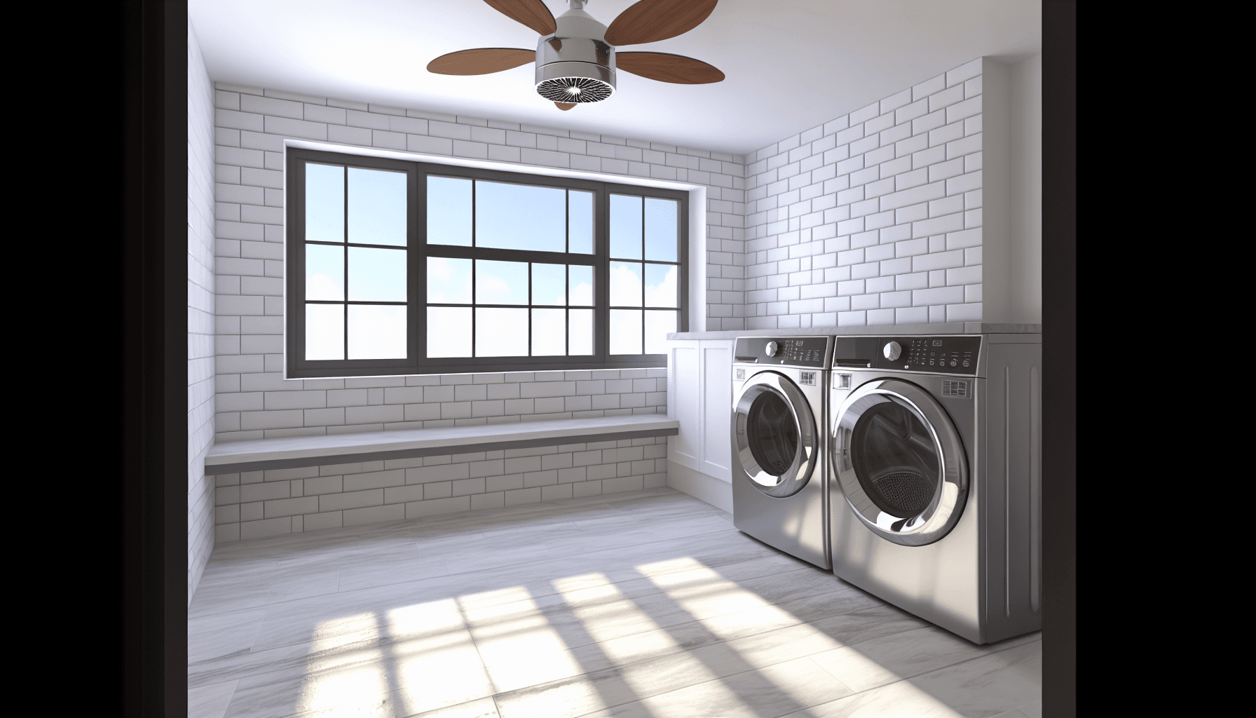 Vaskerum med ventilator og vinduer for optimal luftcirkulation