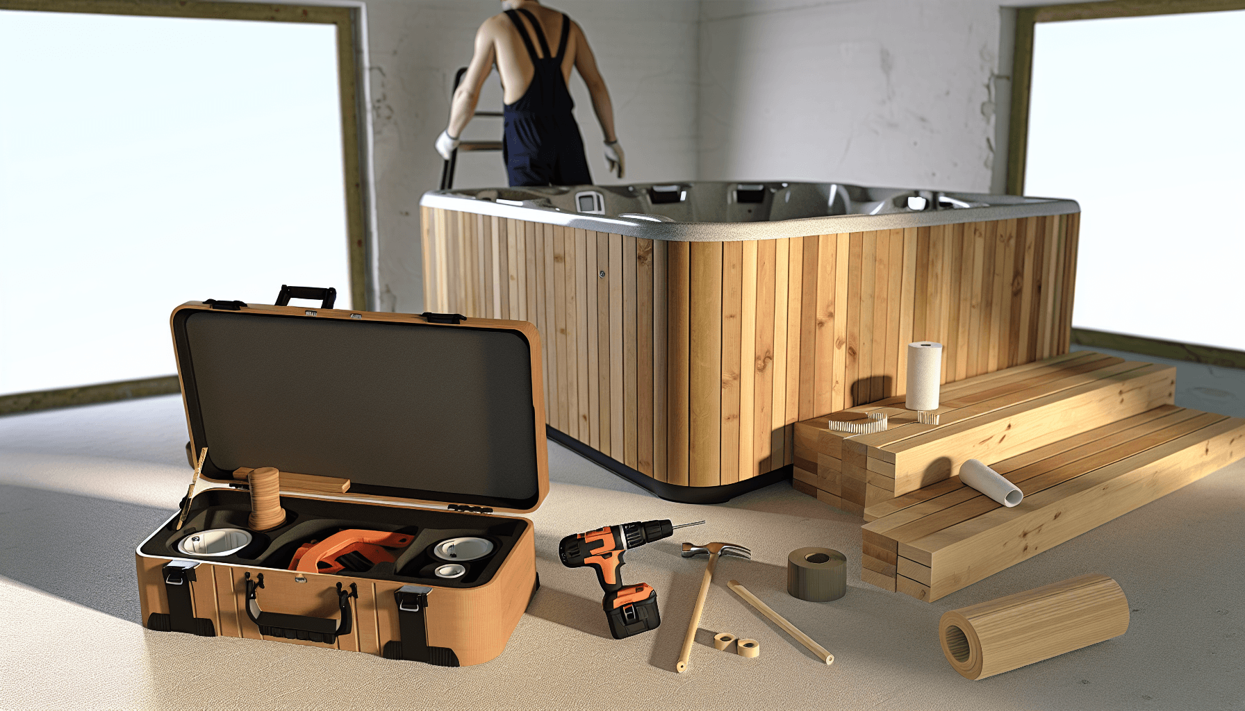 Klassisk træ vildmarksbad under installation