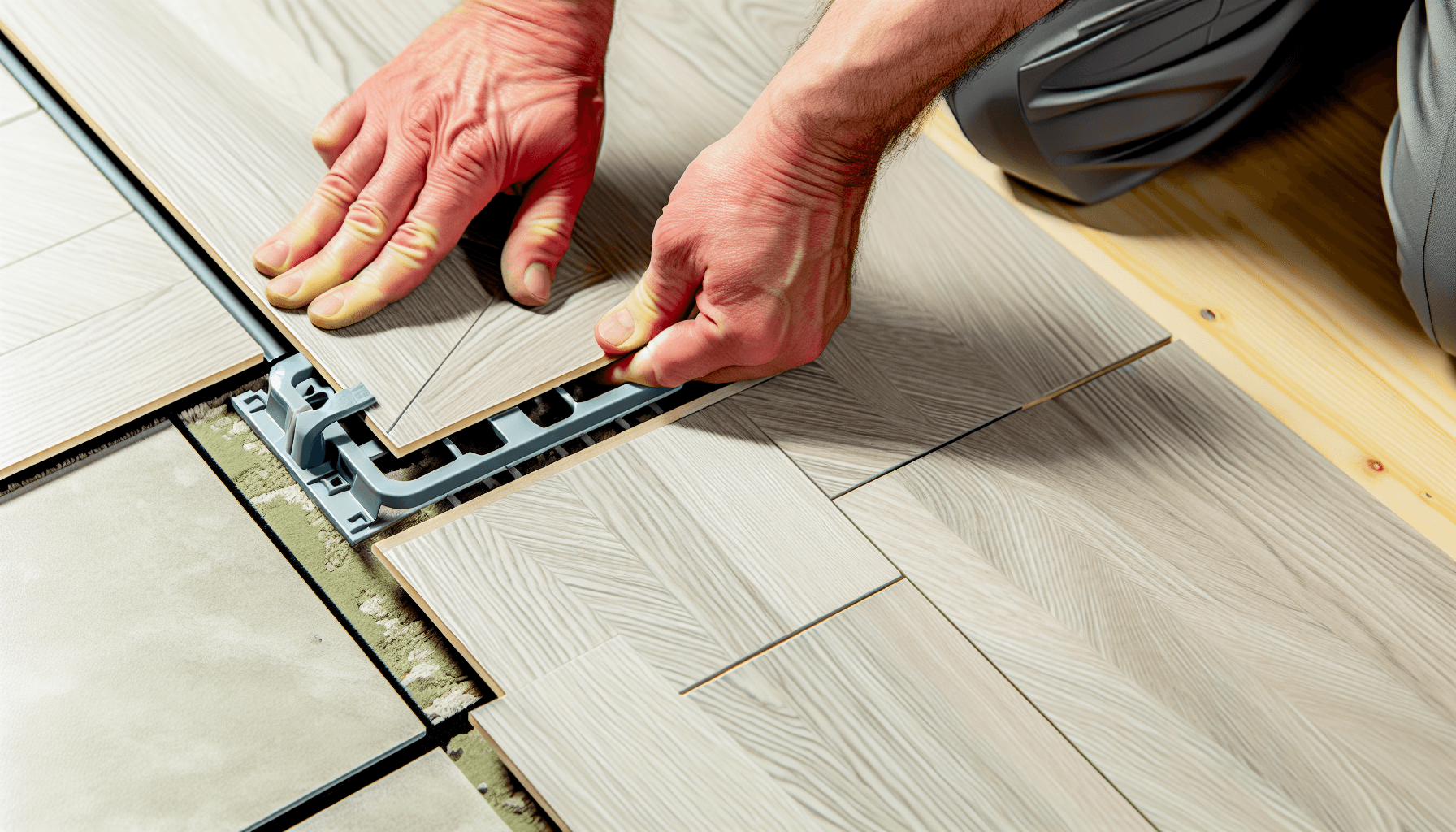 Nærbillede af vinyl click-system installation