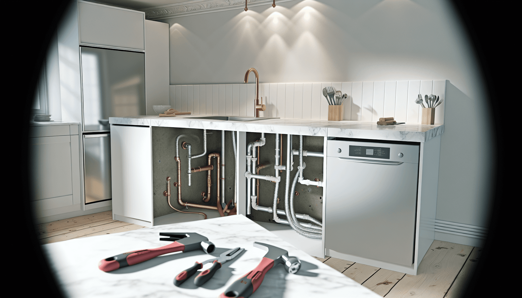 Moderne dansk køkken under VVS-installation