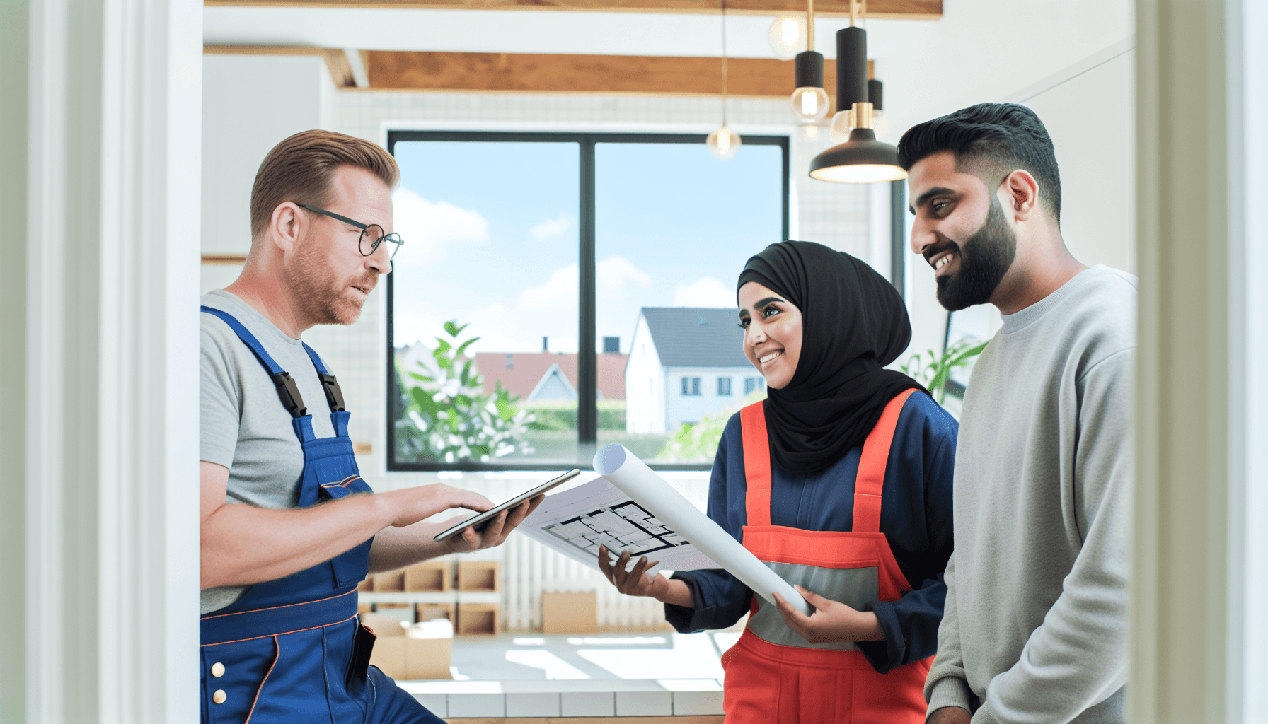 VVS-håndværkere diskuterer projekt med husejer