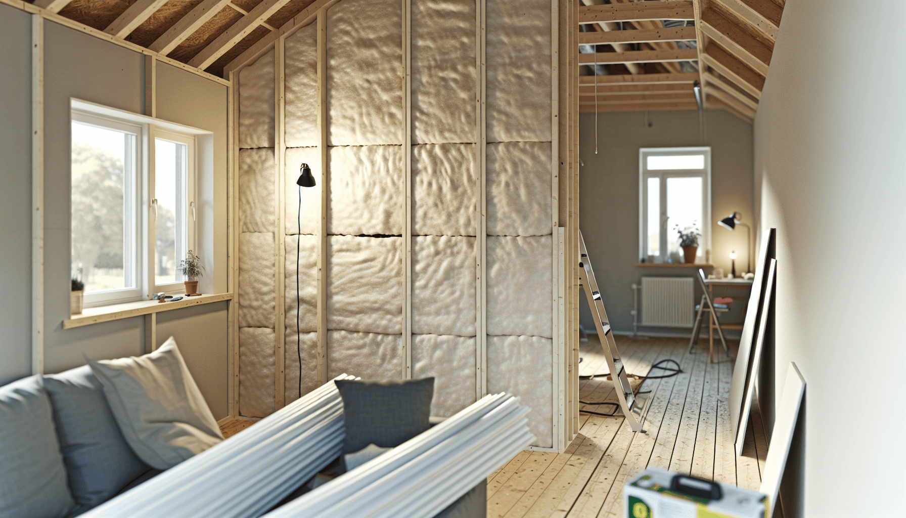 Indvendig isolering under montering i dansk stue