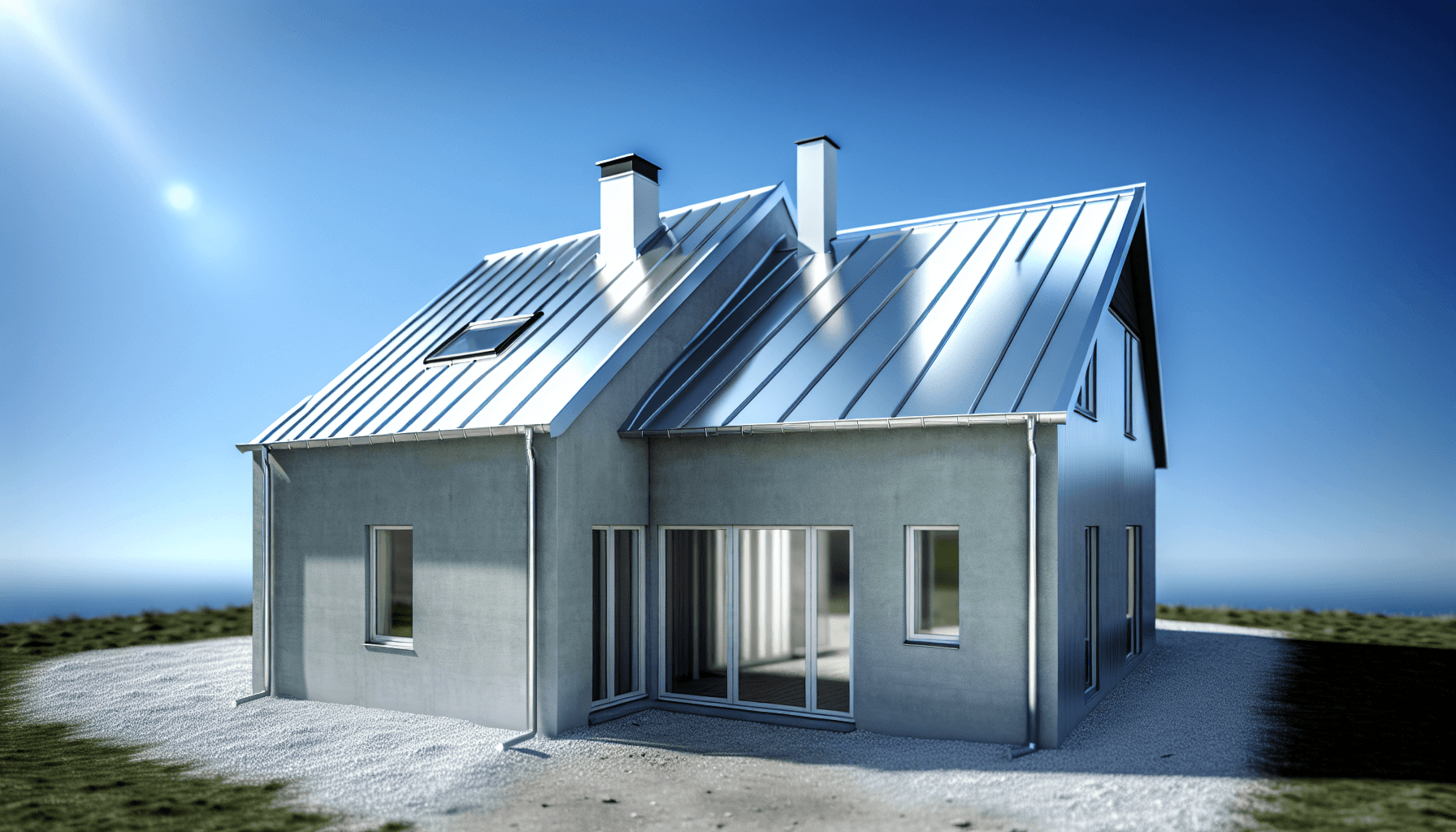 Moderne villa med nyt zinktag under blå himmel