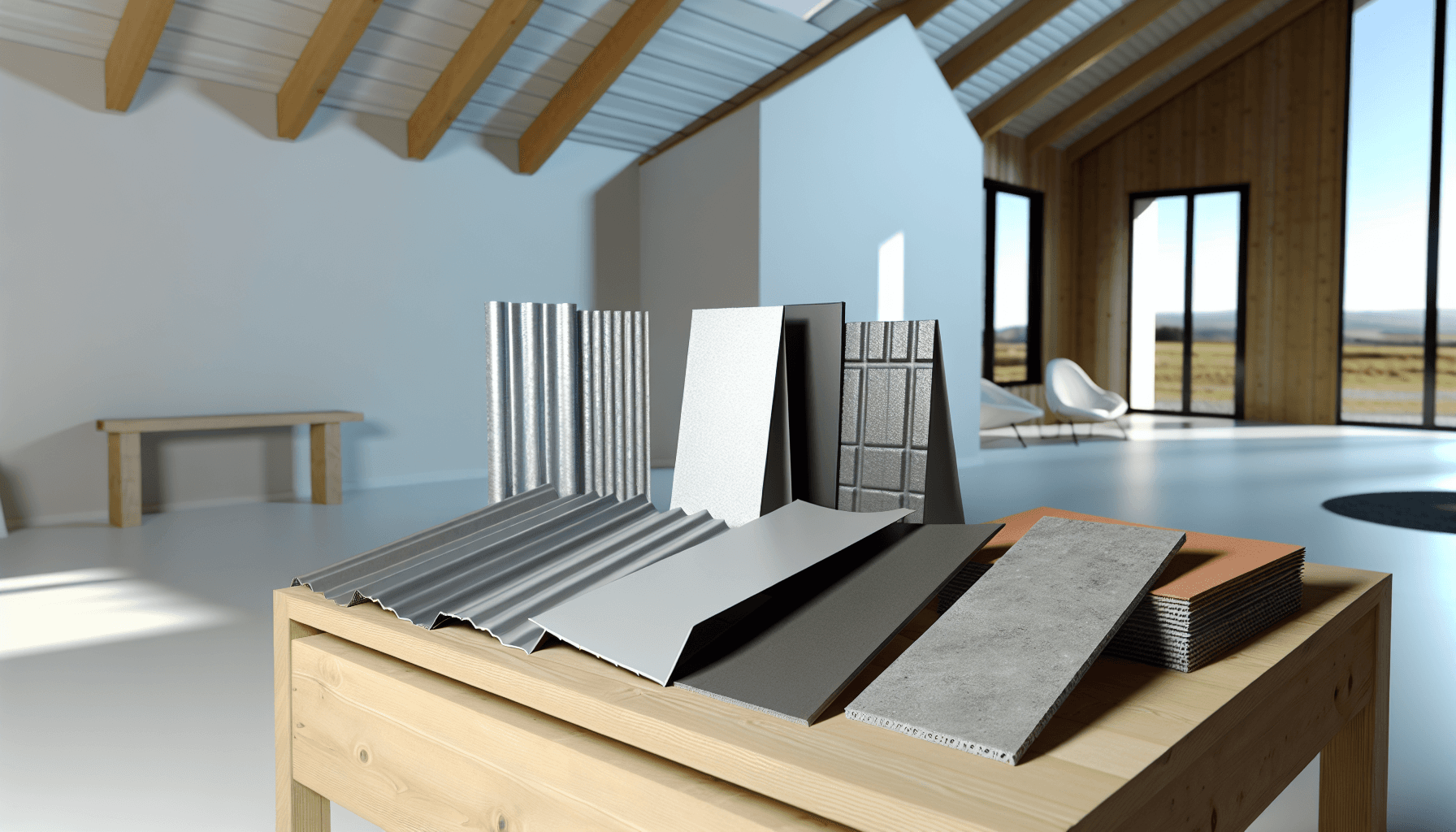 Sammenligning af forskellige tagmaterialer lagt ud på træbord